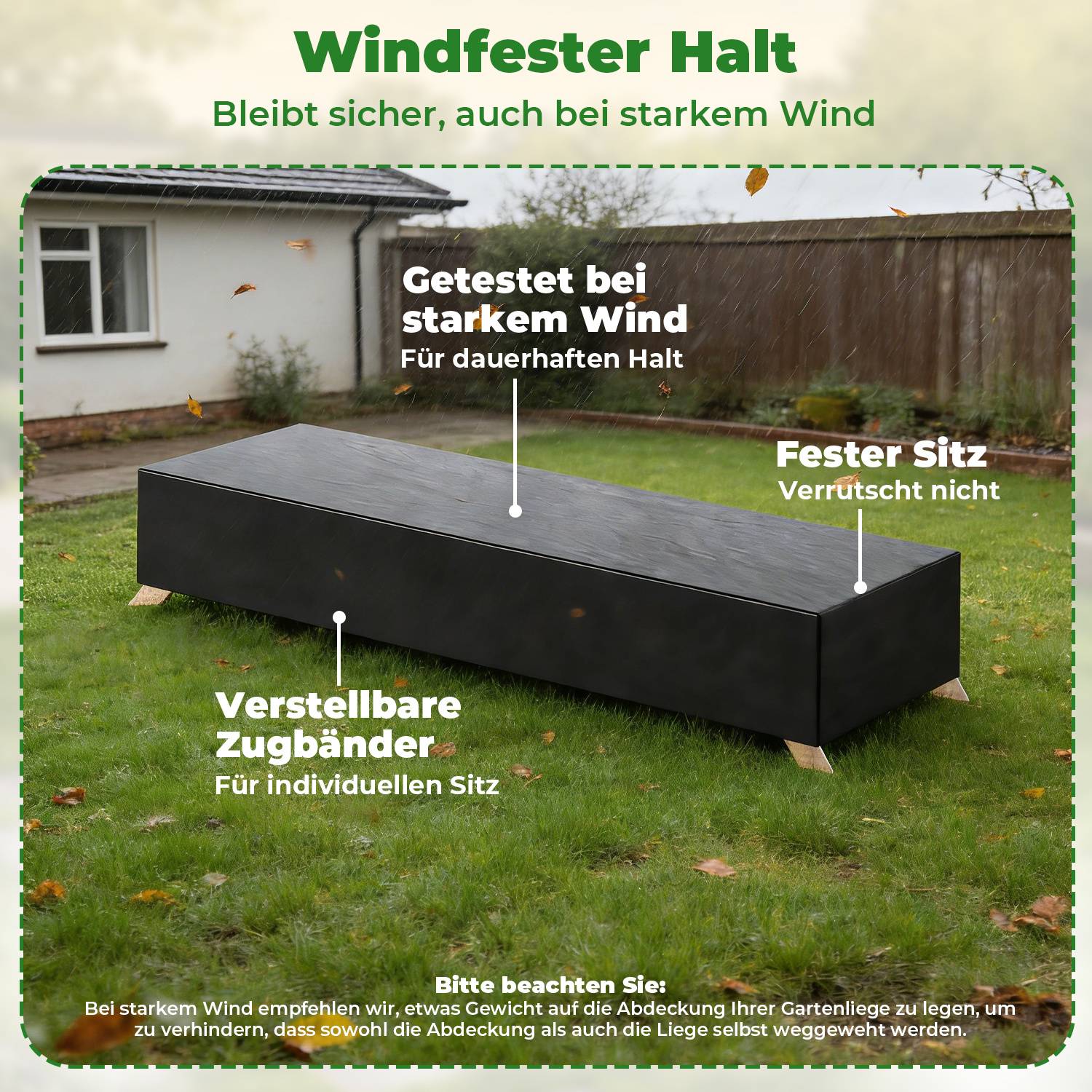 Gartenliege Abdeckung 200×68×30 cm, Wasserdichte Schutzhülle aus 420D Oxford-Gewebe, UV-beständig, Reißfest, mit Zugband