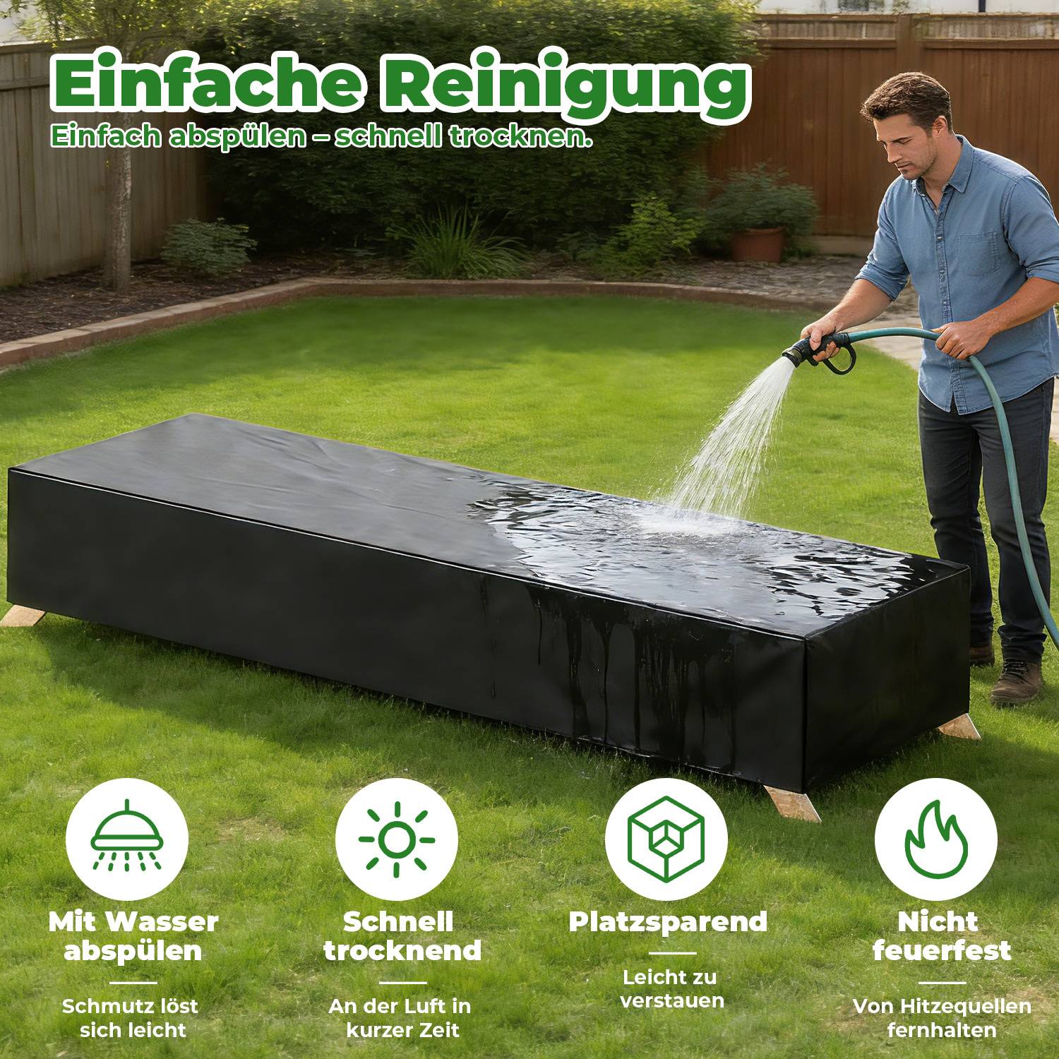 Gartenliege Abdeckung 200×68×30 cm, Wasserdichte Schutzhülle aus 420D Oxford-Gewebe, UV-beständig, Reißfest, mit Zugband