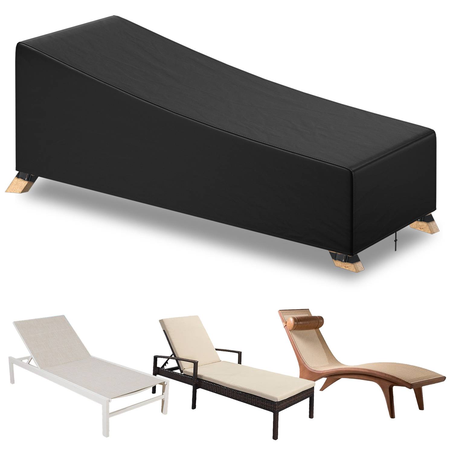 Gartenmöbel Schutzhülle für Sonnenliege 200×75×40/70 cm, 420D Oxford Abdeckung Wasserdicht, UV-Schutz, Schwarz/Silber, mit 4 Befestigungsbändern