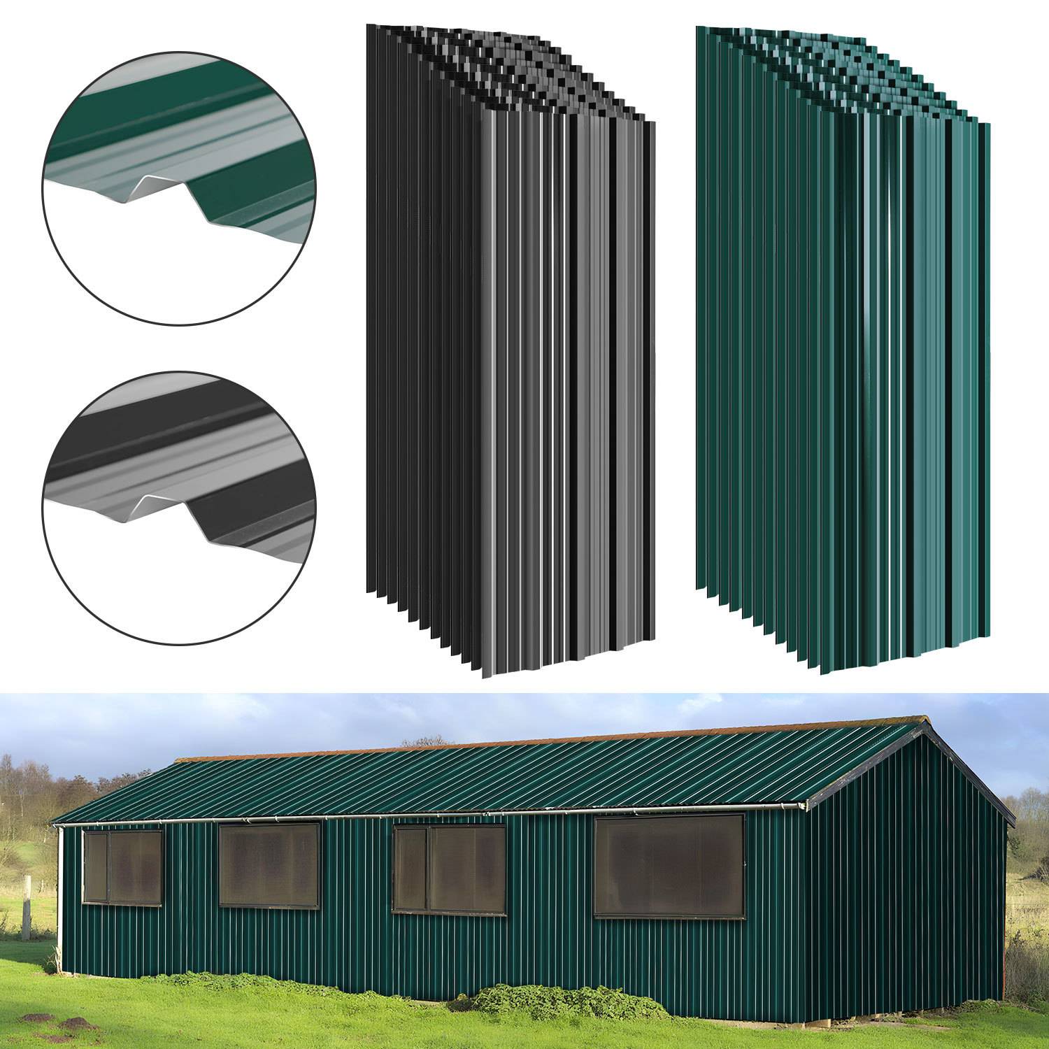 12x Profilblech Trapezblech Dachblech, Verzinktes Stahlblech - Wellenprofil in Grün, Stahl Außenbereich Dachplatten, für Dächer, Carports