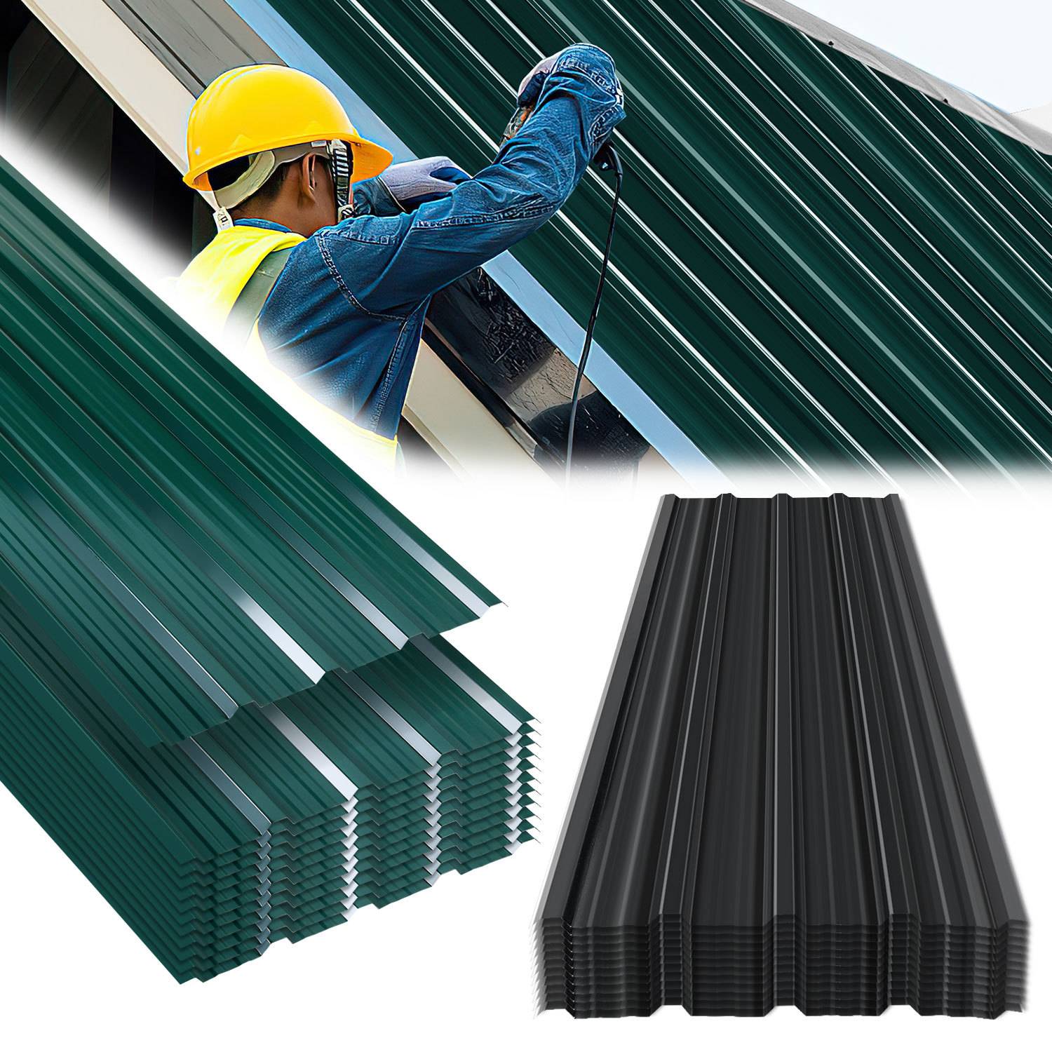 36x Profilblech Trapezblech Dachblech, Verzinktes Stahlblech - Wellenprofil in Grün, Stahl Außenbereich Dachplatten, für Dächer, Carports