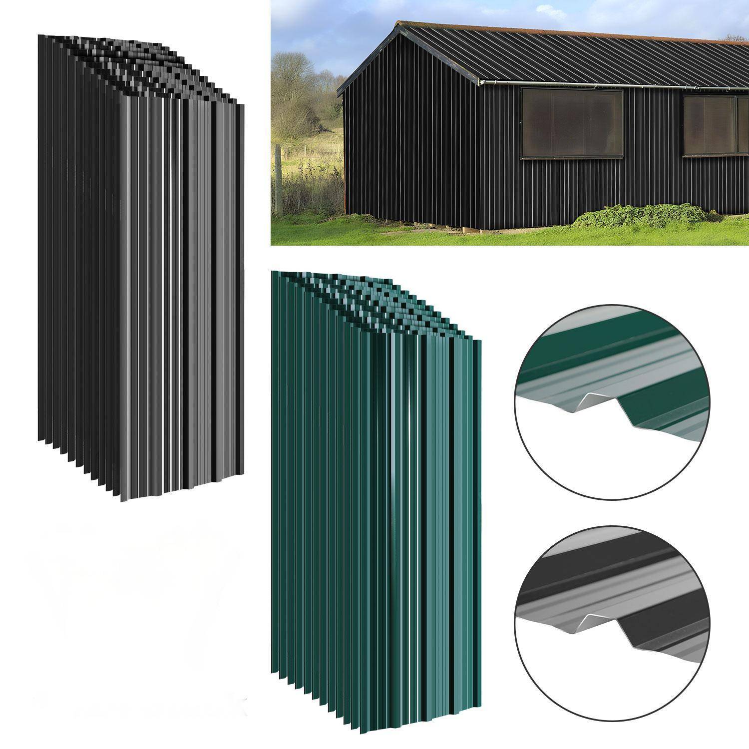 12x Profilblech Trapezblech Dachblech, Verzinktes Stahlblech - Wellenprofil in Anthrazit, Stahl Außenbereich Dachplatten, für Dächer, Carports