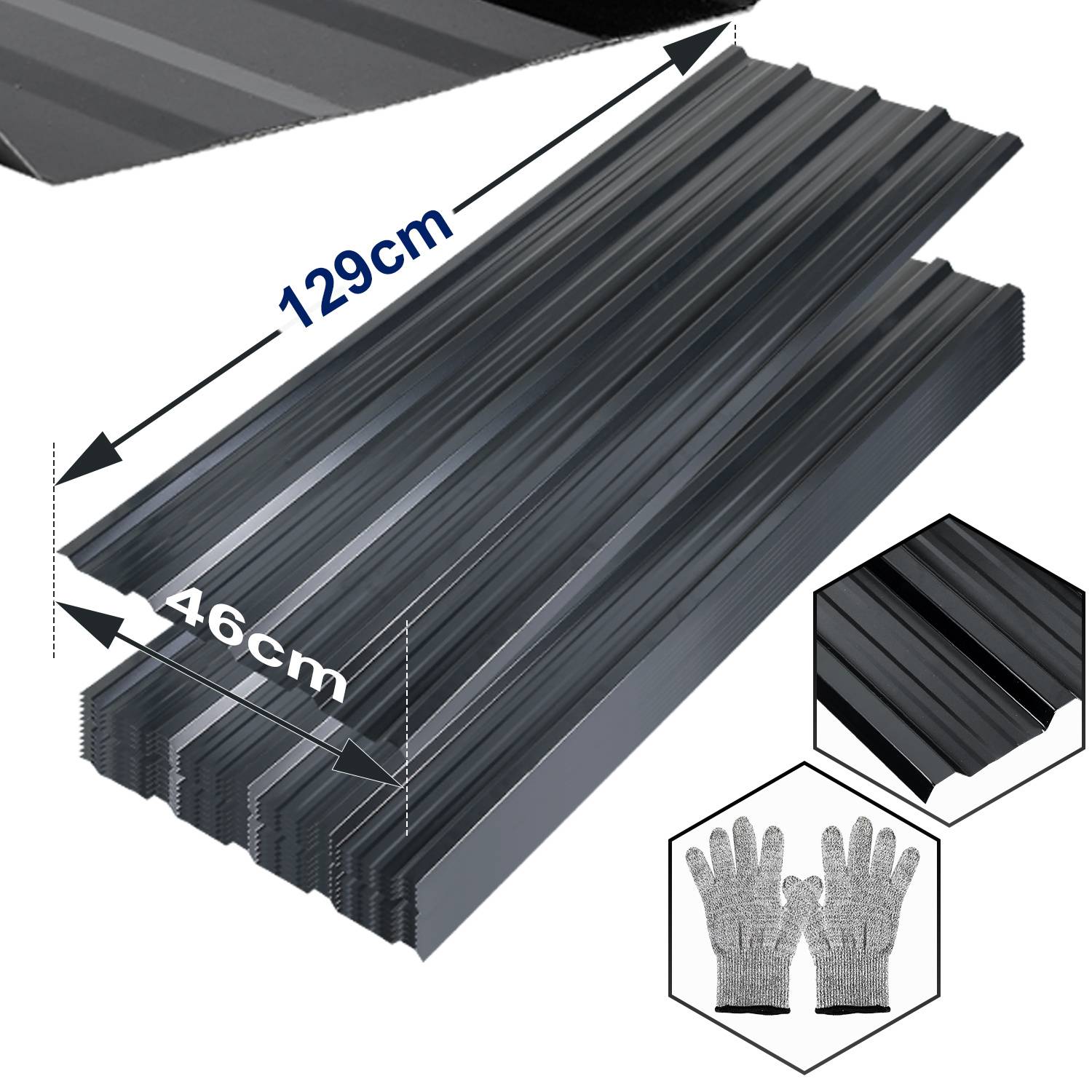 24x Profilblech Trapezblech Dachblech, Verzinktes Stahlblech - Wellenprofil in Anthrazit, Stahl Außenbereich Dachplatten, für Dächer, Carports