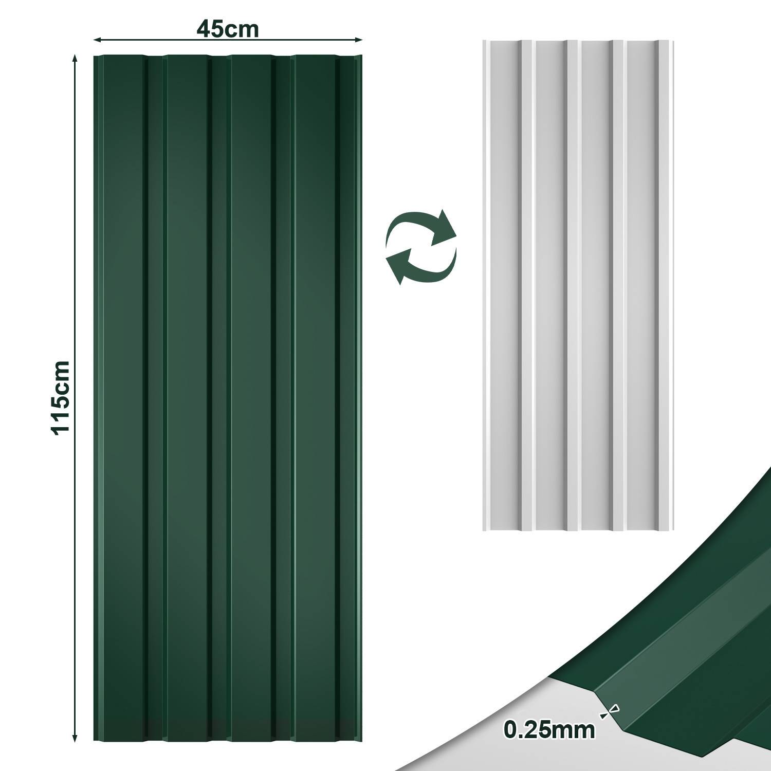 12x Profilblech Trapezblech Dachblech 115 x 45 cm, Verzinktes Stahlblech - Wellenprofil in Grün, Dachplatten für Dächer, Carports, Gartenhaus