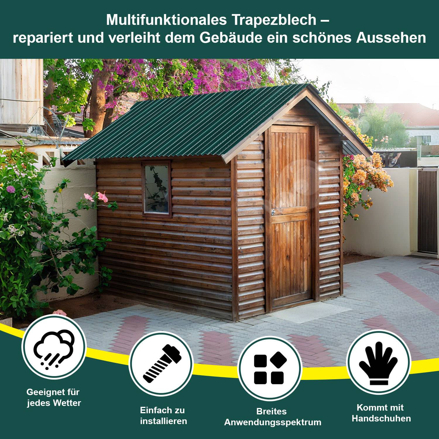 24x Trapezblech Dachplatten 129x46 cm Grün Verzinkt für Carport Schuppen