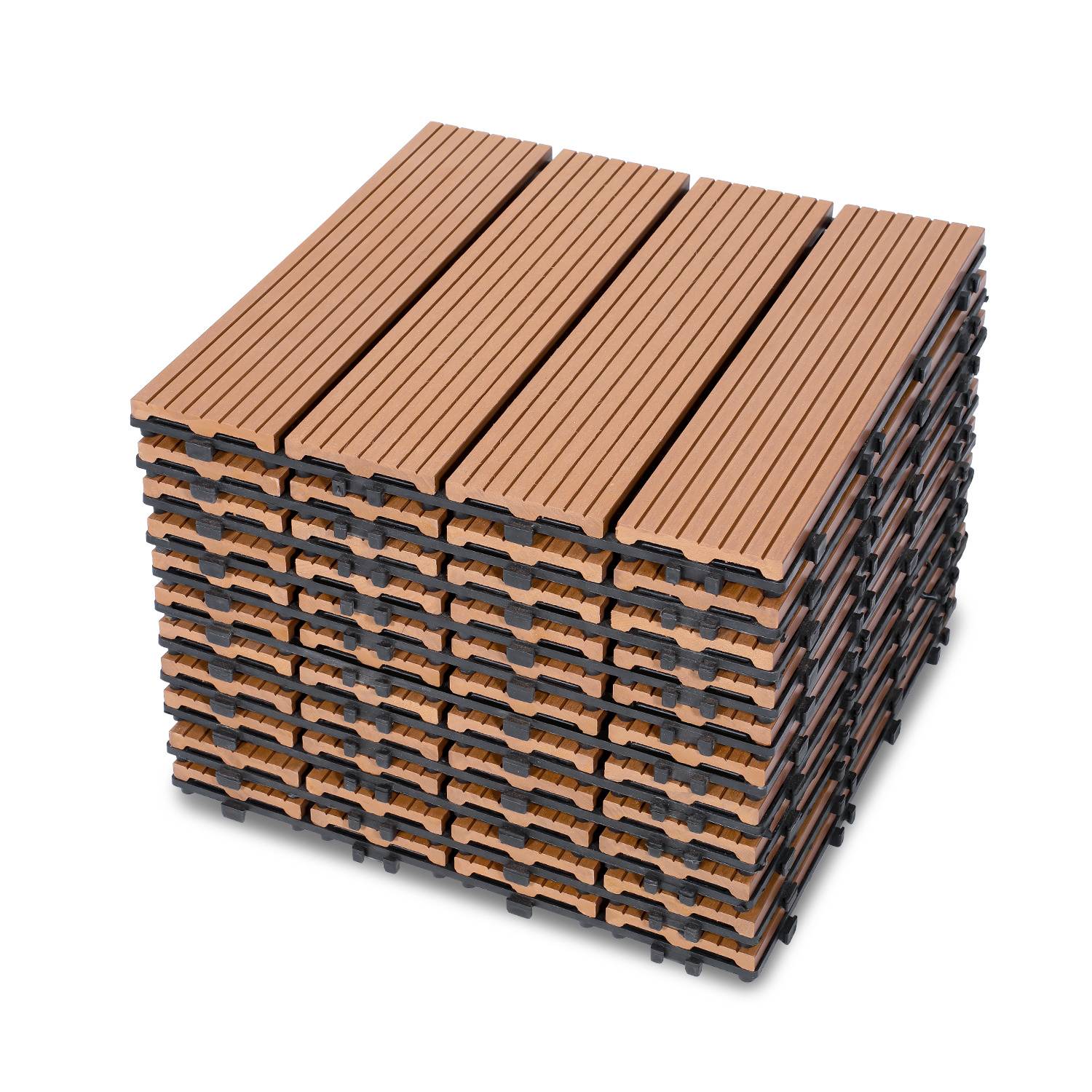 Terrassenfliesen Braun 33 Stück (3m²) Klickfliesen in Holzoptik, WPC Fliese，30 x 30cm
