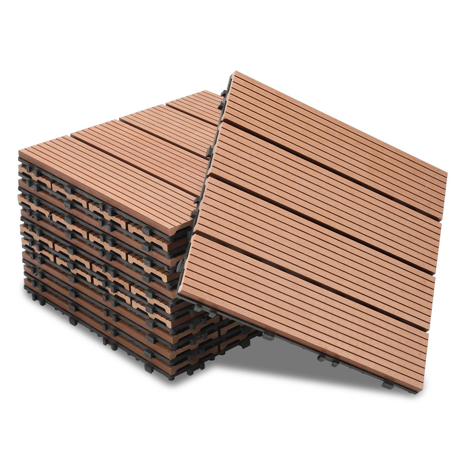 Terrassenfliesen Braun 99 Stück (9m²) Klickfliesen in Holzoptik, WPC Fliese，30 x 30cm