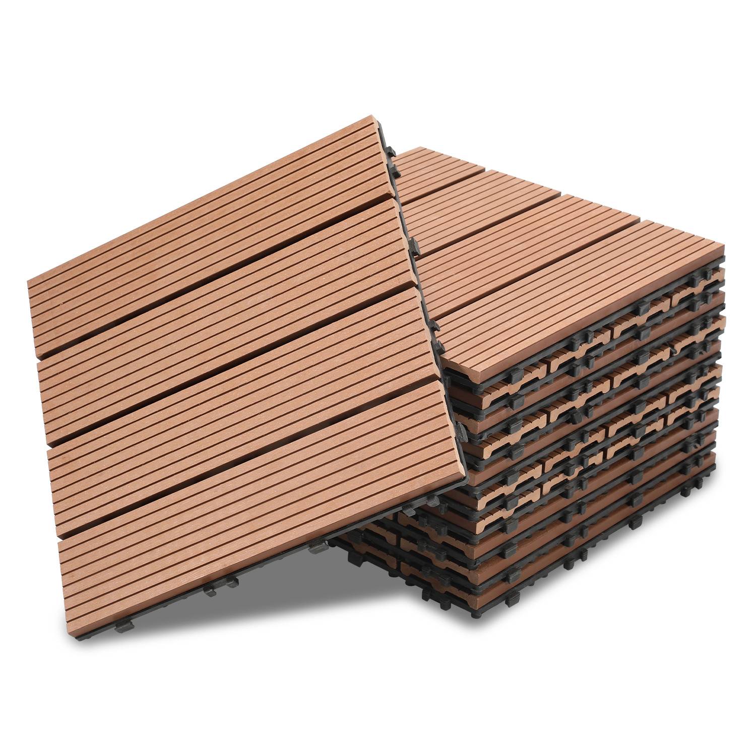 Terrassenfliesen Braun 110 Stück (10m²) Klickfliesen in Holzoptik, WPC Fliese，30 x 30cm