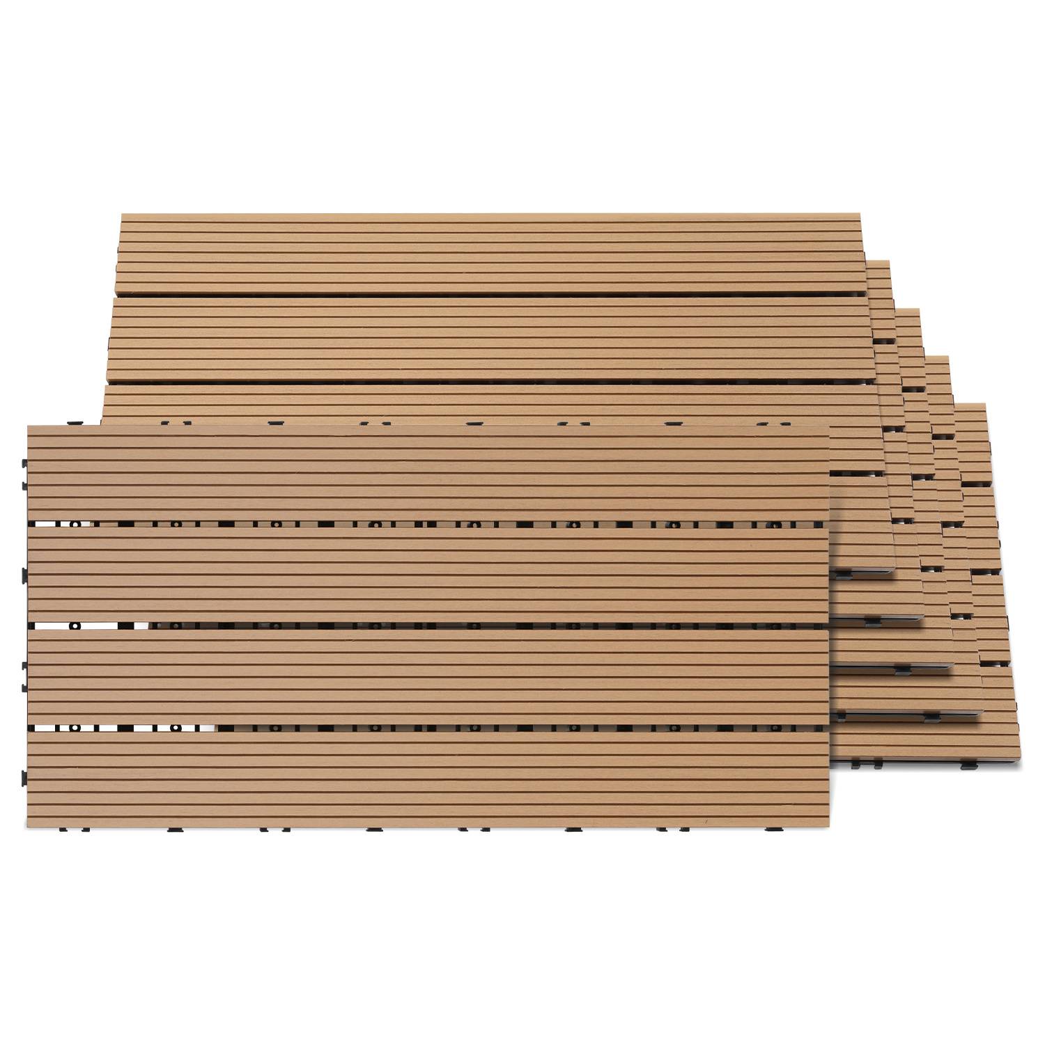 60er Set WPC Terrassenfliesen für Garten, 4 Lamellen, 30 × 60 cm, Klicksystem, Holz-Kunststoff-Verbund in Teakoptik
