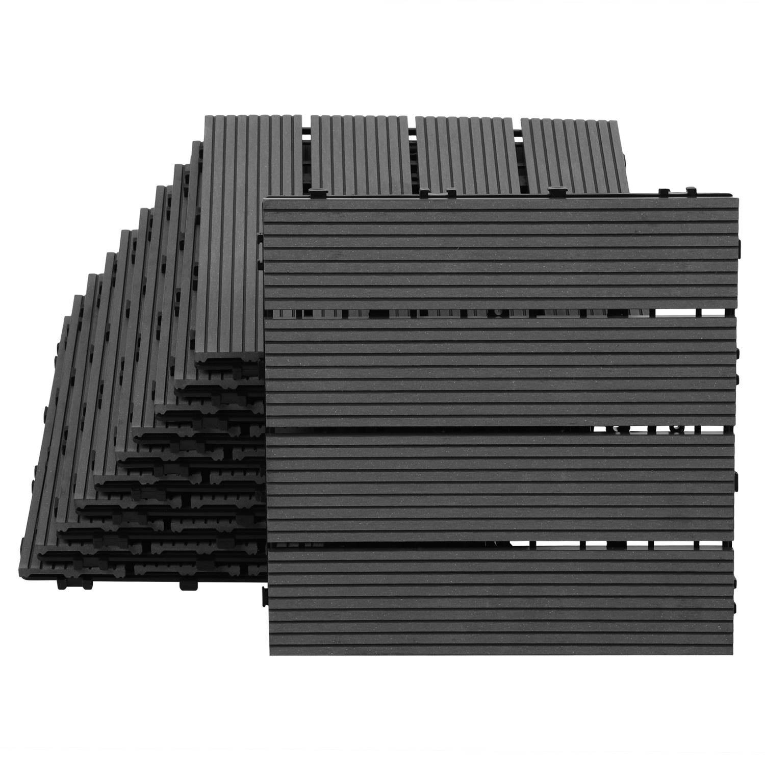 Terrassenfliesen 7m² Holzfliesen für Terrasse Balkon Terrassenfliesen Holz Fliesen mit Klicksystem 30x30 cm 77 Stück Anthrazit