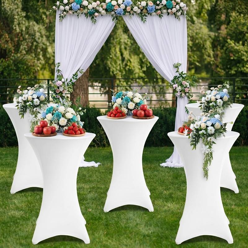 5× Elastische Stehtischhusse Ø 70×110 cm, Weiß – Stretch Bistrotisch Husse für Hochzeit & Messe