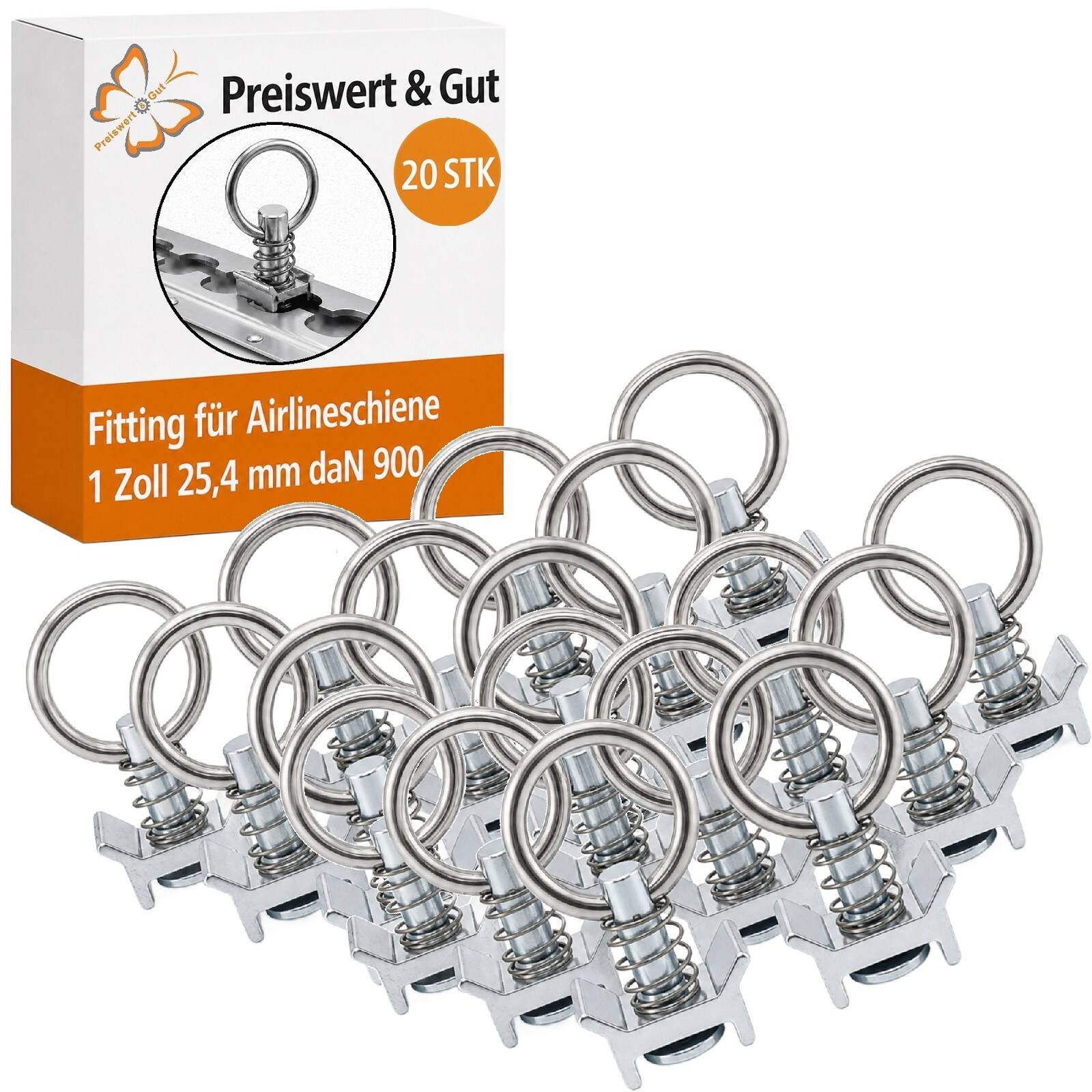 20x Airlineschiene Fitting 1 Zoll 25,4mm Zurröse Airline Schiene SWL/WLL daN 900