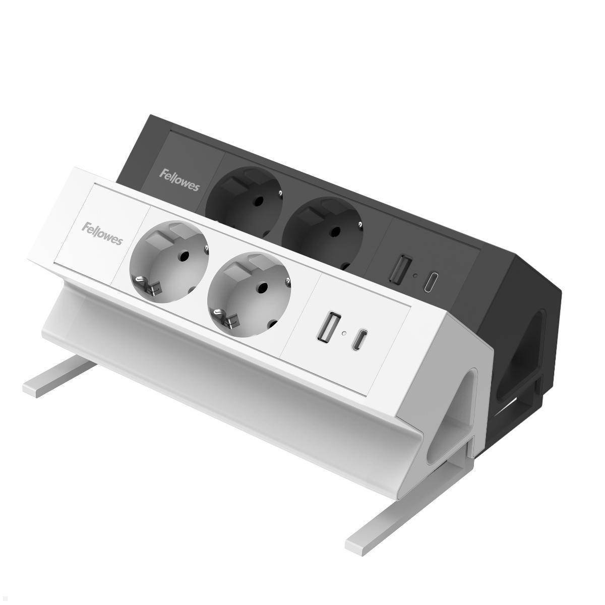 Fellowes Power Desk Up 2.0 Tischsteckdose mit 2x Steckdose, 1x USB-A/C (30W) Cha...