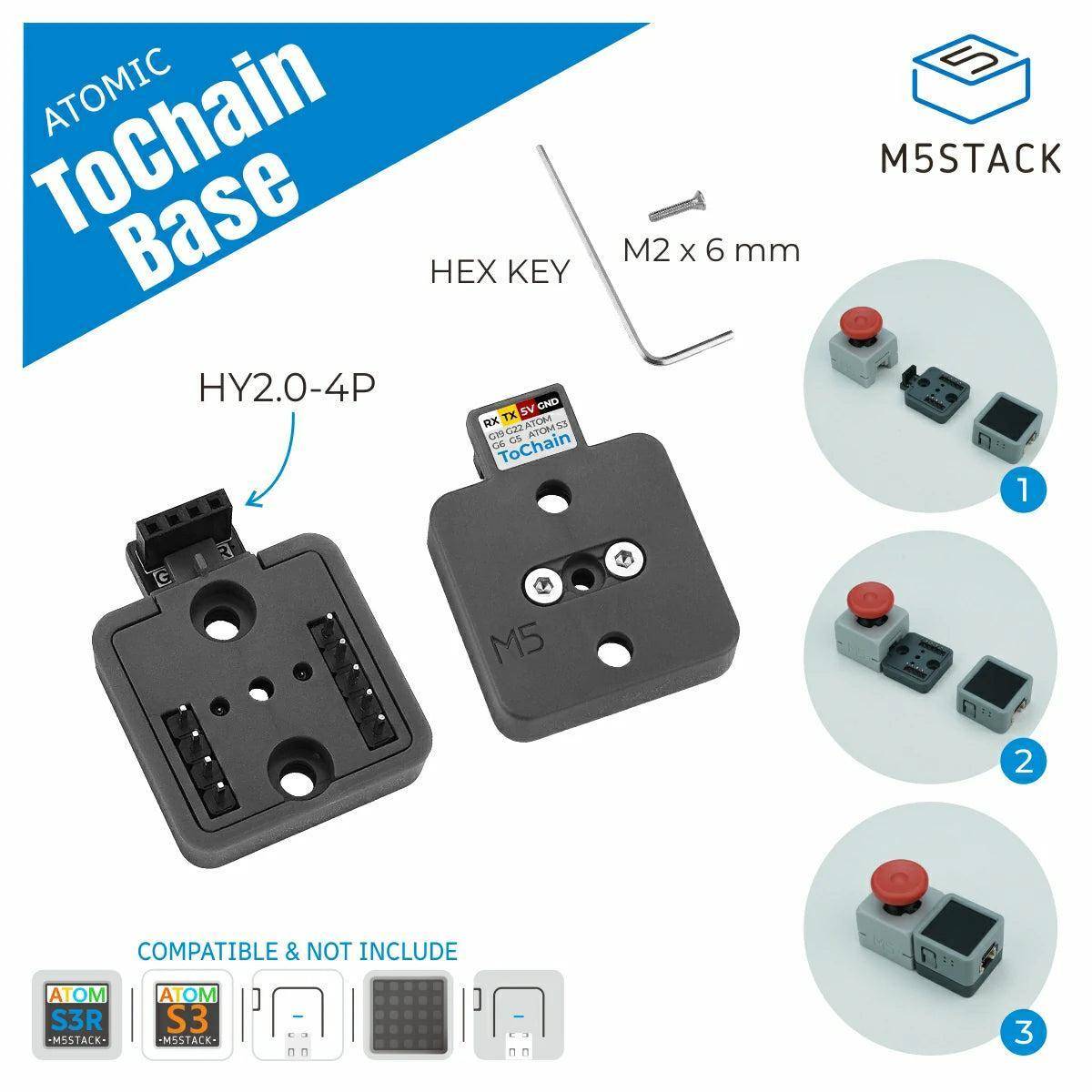 M5Stack Atomic toChain Base, HY2 4P Adapterplatine, flexible IO Zuordnung, Atom Erweiterung