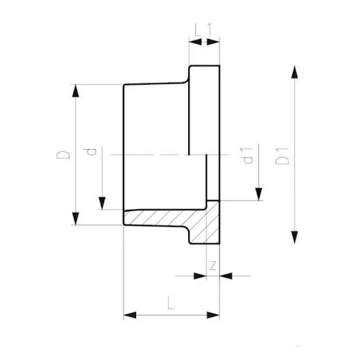 Technische Querschnittszeichnung eines gestuften Zylinderbauteils mit beschrifteten Maßen L, L1, D, D1, d, d1 und Z.
