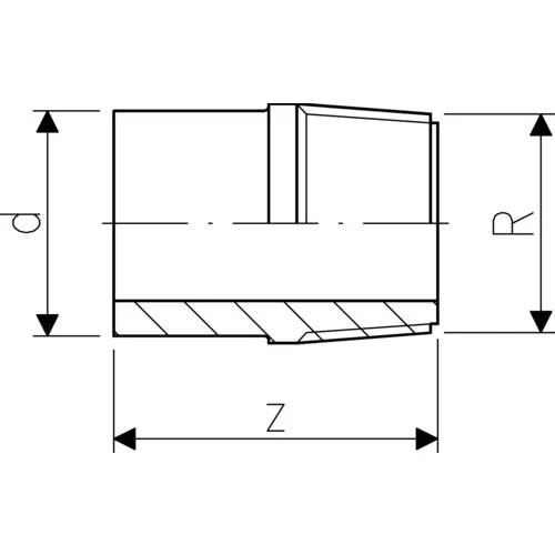 Technische Seitenansicht einer zylindrischen Komponente mit den Bezeichnungen d, R und Z, die Durchmesser-, Radius- und Längenmessungen zeigt.