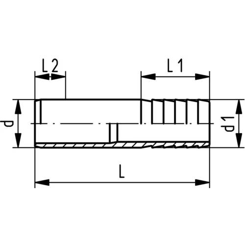 Technische Maßzeichnung eines gestuften Zylinderbauteils mit Länge L, Segmentlängen L1 und L2 sowie Durchmessern d und d1.