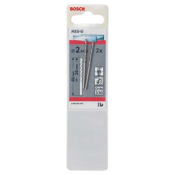 Bosch HSS-G Bohrerdose mit zwei 2 mm Metallbohrern, gekennzeichnet nach DIN 338.