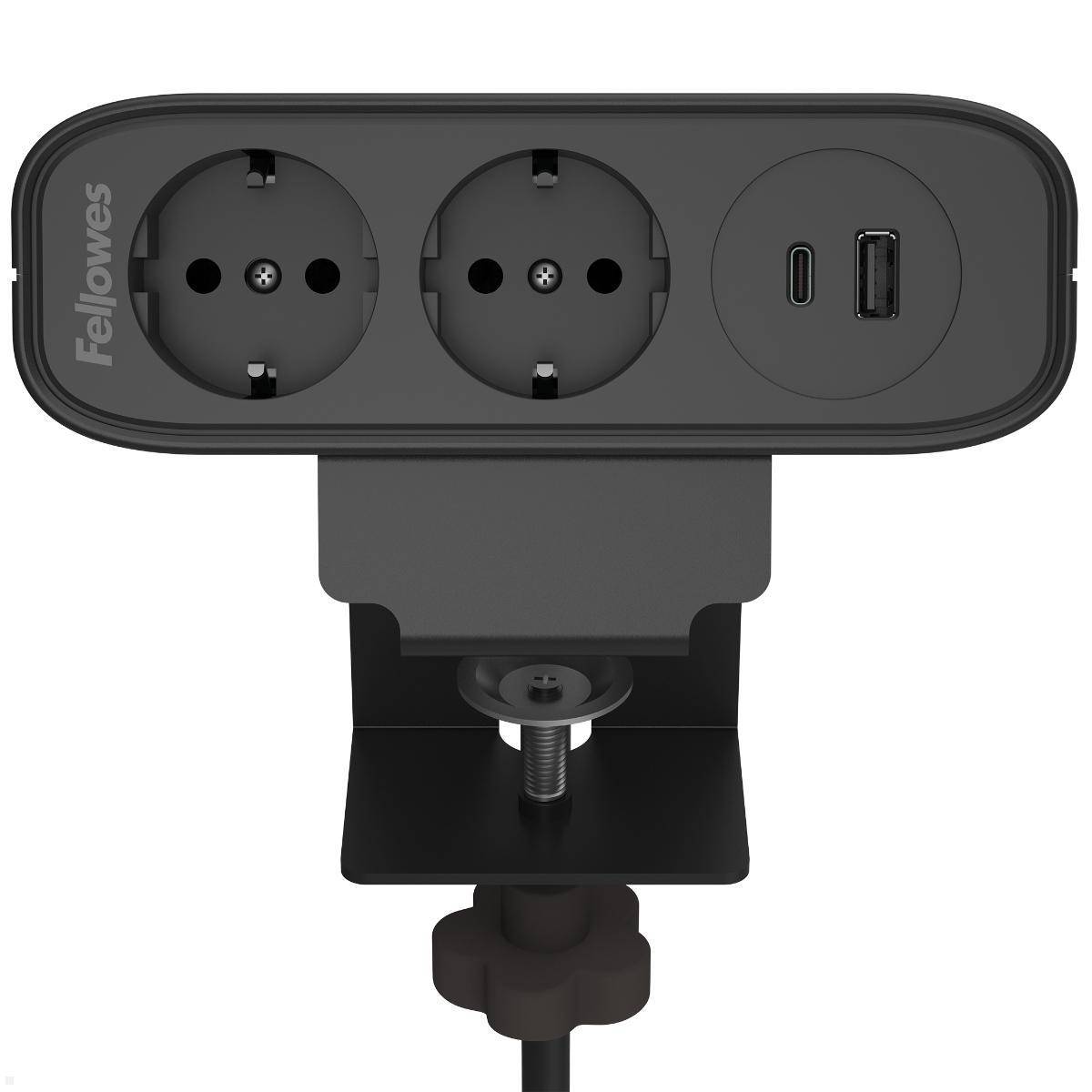 Fellowes Power Desk Up EP65 Tischsteckdose mit 2x Steckdose, 1x USB-A/C Charger ...