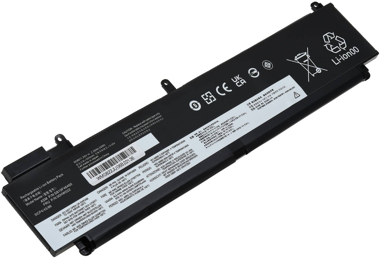 Powery Akku für Laptop Lenovo ThinkPad T470s (lange Bauform), 11,55V, Li-Polymer