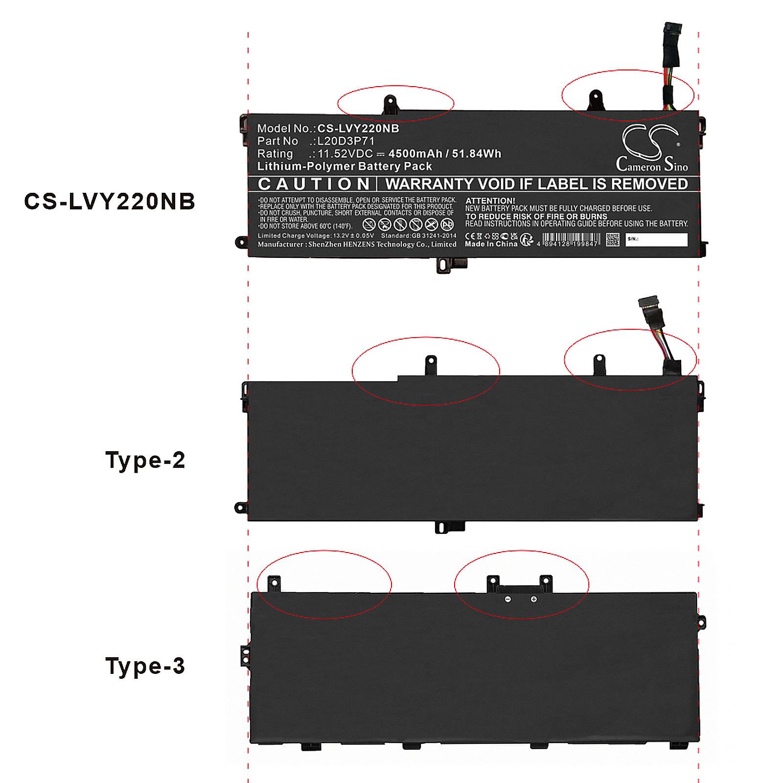 Powery Akku für Lenovo ThinkPad X13 Yoga G2 20W80027AU mit Kabel, Stecker, 11,52V, Li-Polymer