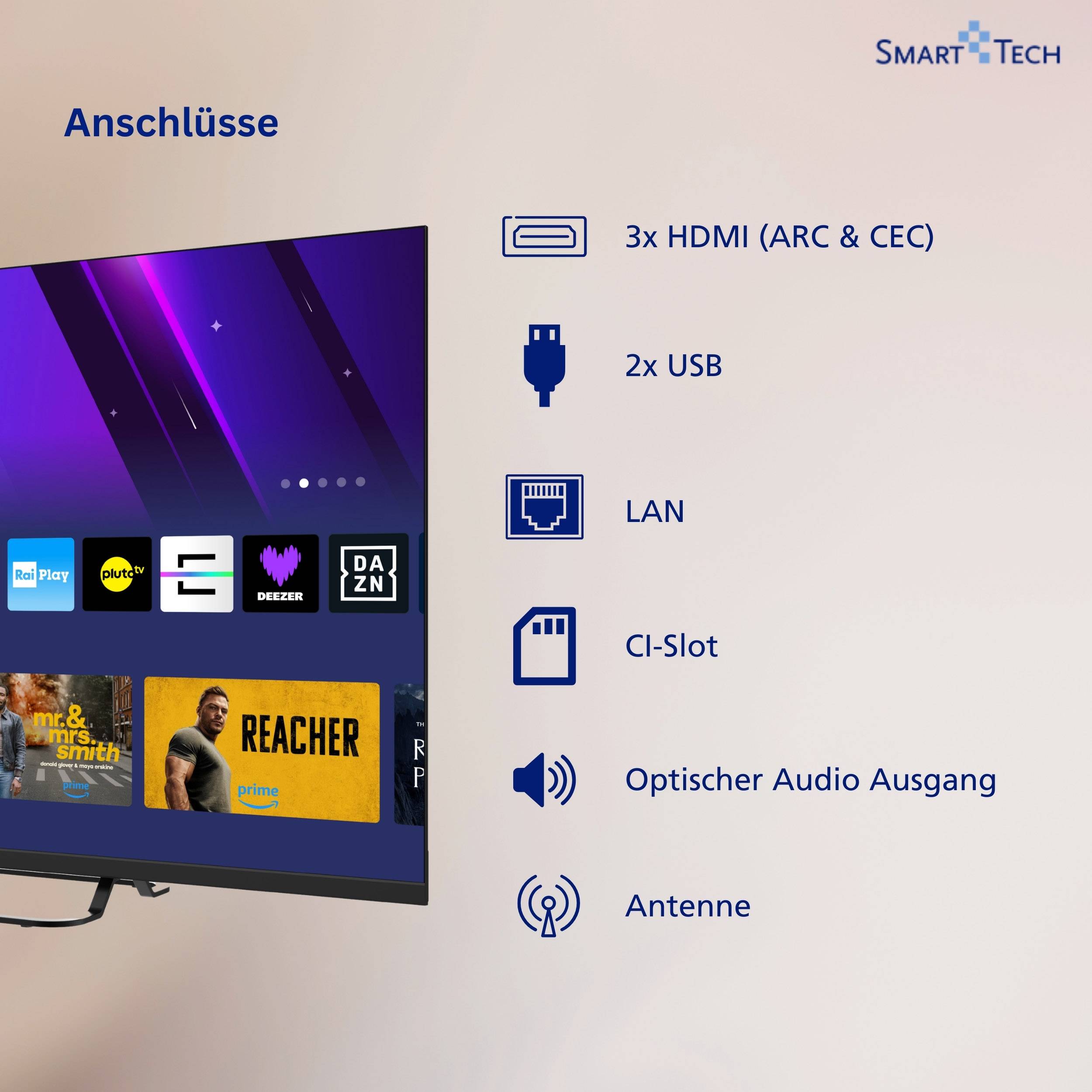 Smart Tech 43FV02V Fernseher 43 Zoll Smart TV VIDAA mit Full HD Auflösung und Triple-Tuner (2026)