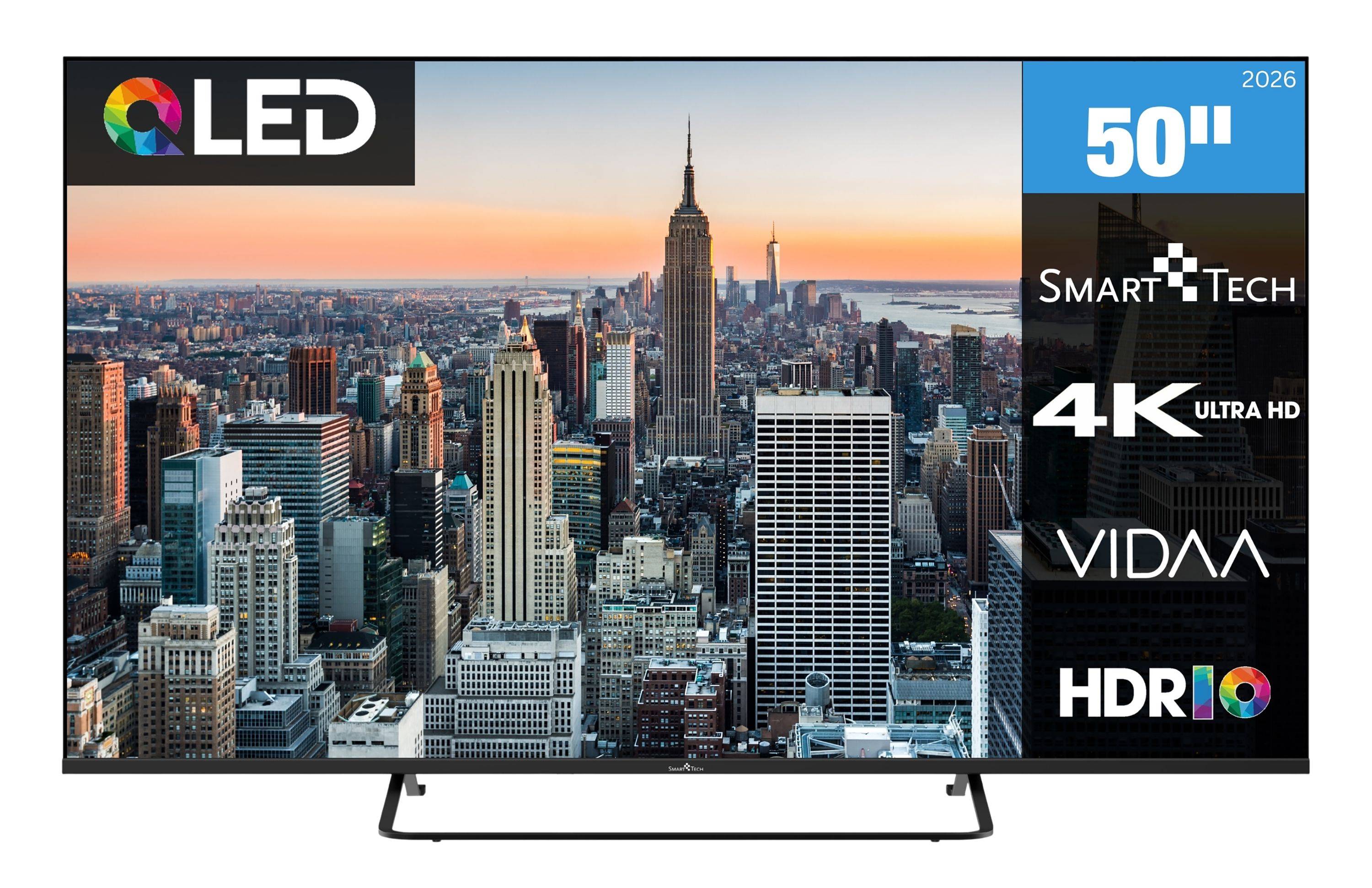 Smart Tech 50QV02K QLED Fernseher 50 Zoll Smart TV VIDAA HDR Fernseher mit 4K UHD, Bluetooth (2026)