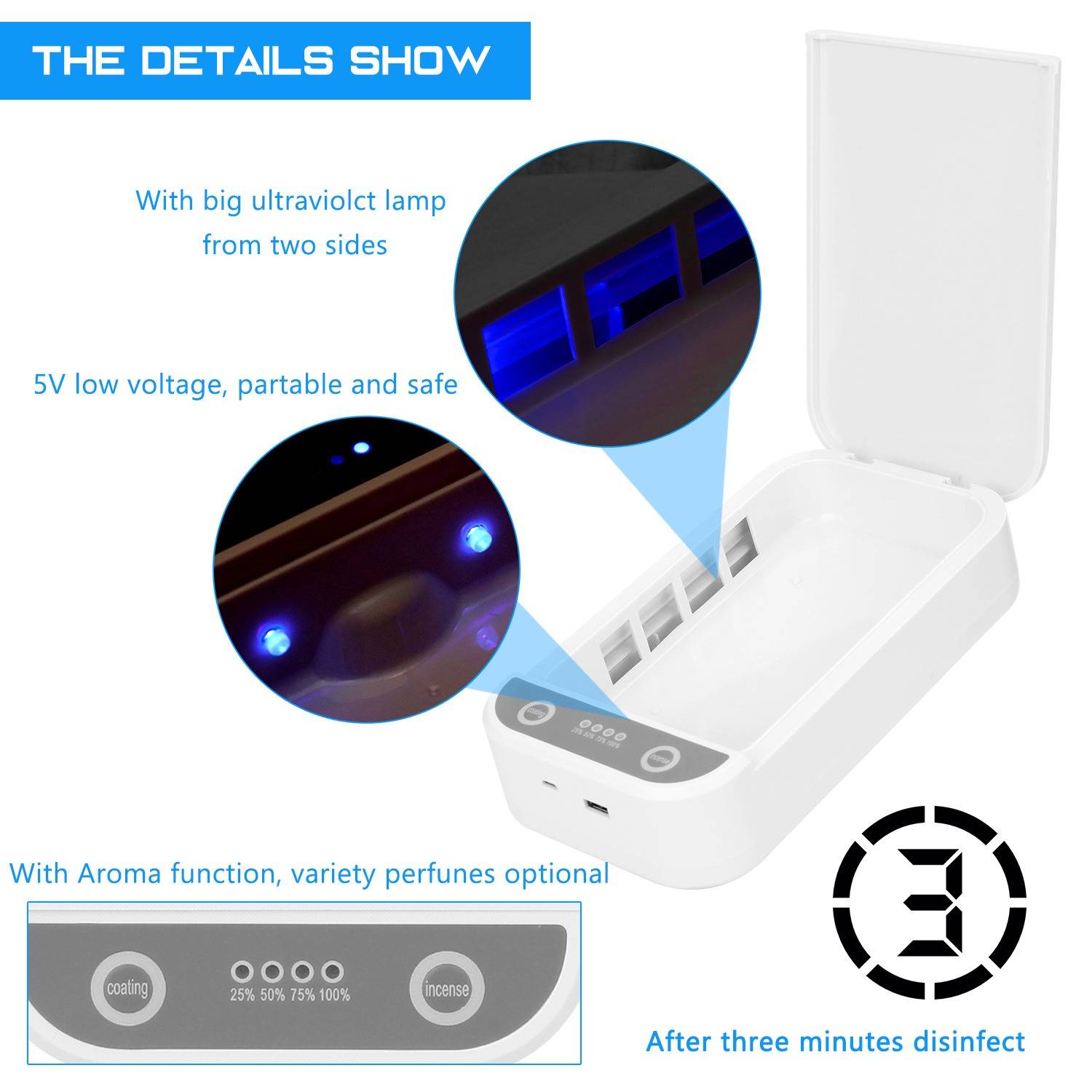 Multifunktionale UV-Sterilisationsbox mit Dual-USB-Ladeanschlüssen White