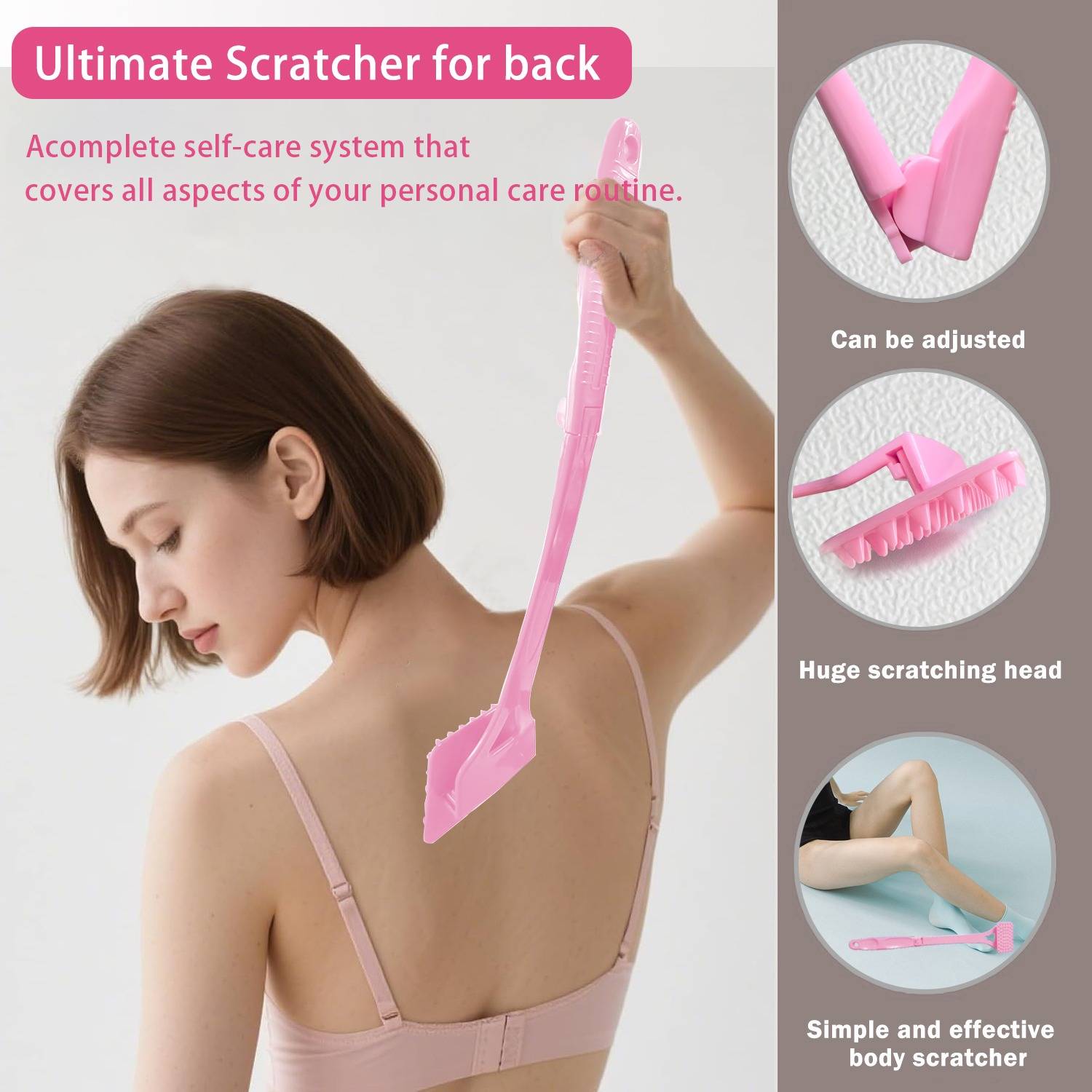 Langer, faltbarer Rückenkratzer – Ausziehbares Massagegerät zur Juckreizlinderung Pink