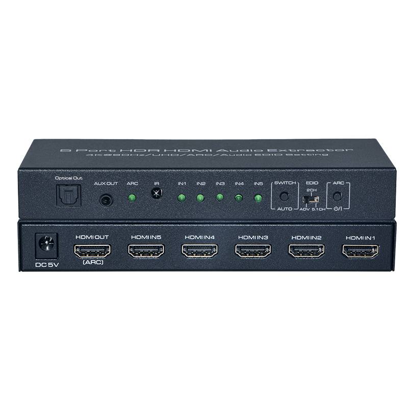 HDMI-Switch 5 in 1 out, 4K@60Hz mit ARC Audio Extractor HDMI 2.0 HDR und Fernbedienung Black