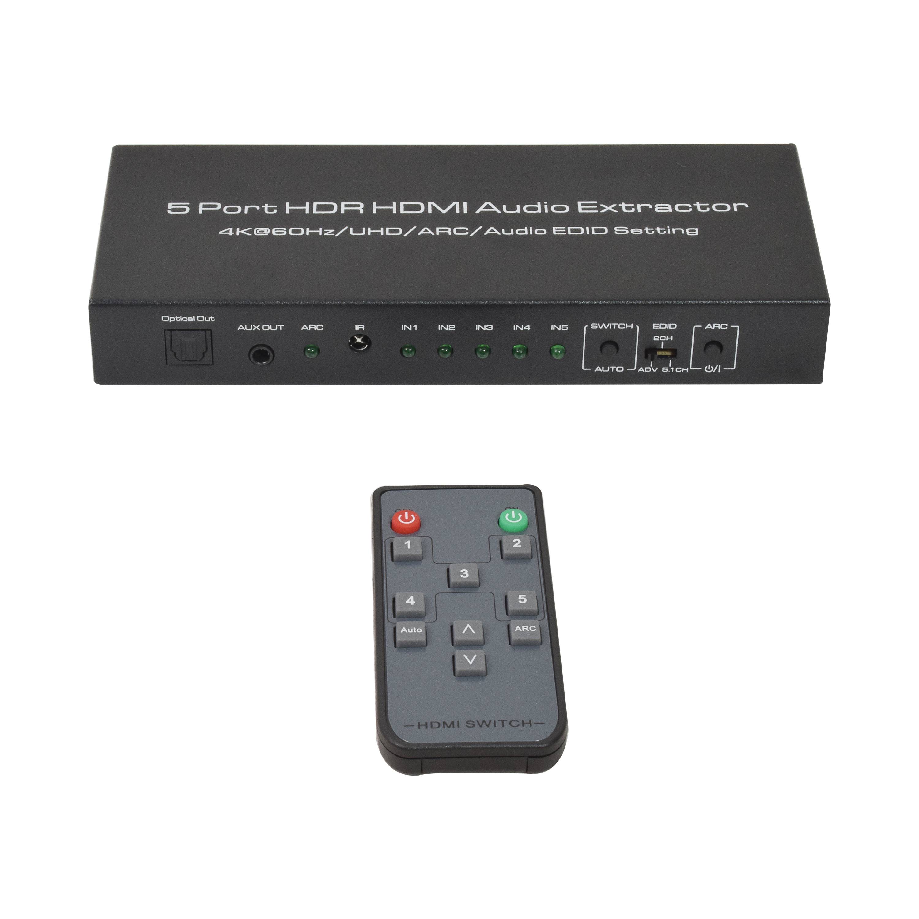 HDMI-Switch 5 in 1 out, 4K@60Hz mit ARC Audio Extractor HDMI 2.0 HDR und Fernbedienung Black