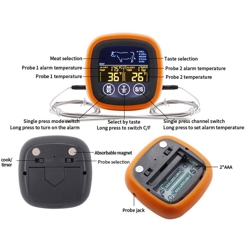 Dual Probe Digitales Lebensmittelthermometer Touchscreen Fleischthermometer