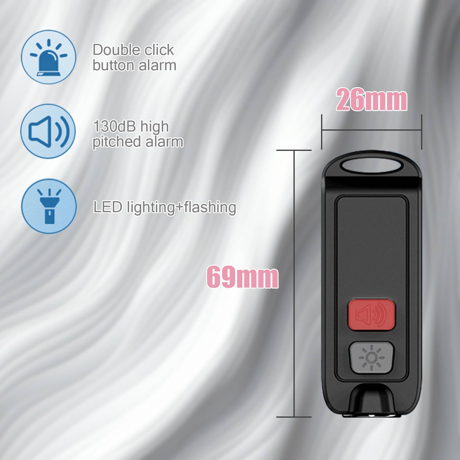 Überfallalarm 130 dB, LED-Licht, IP66 wasserdicht Black