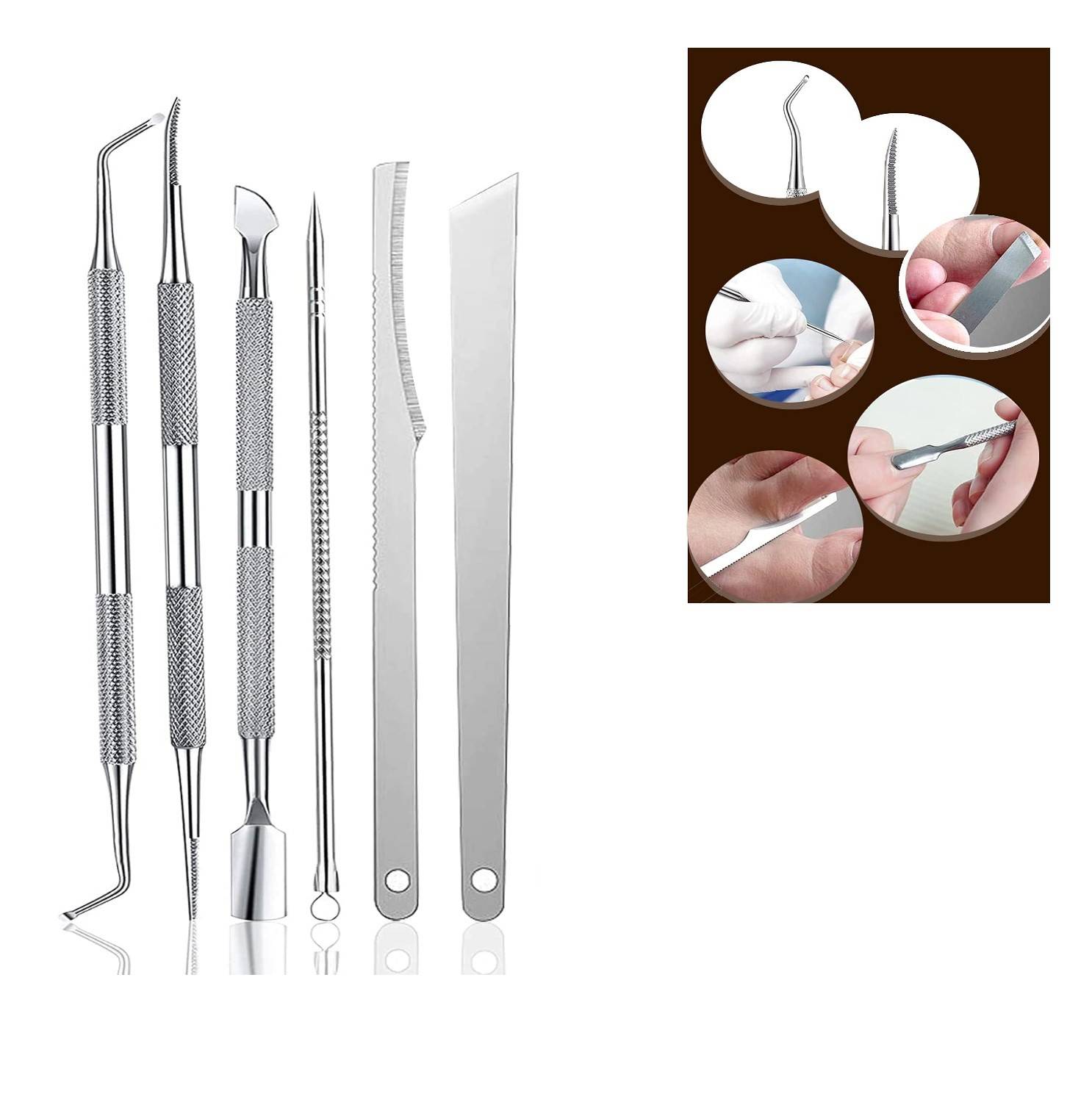 Pediküre-Set mit 6 Werkzeugen zur Fußpflege Silver