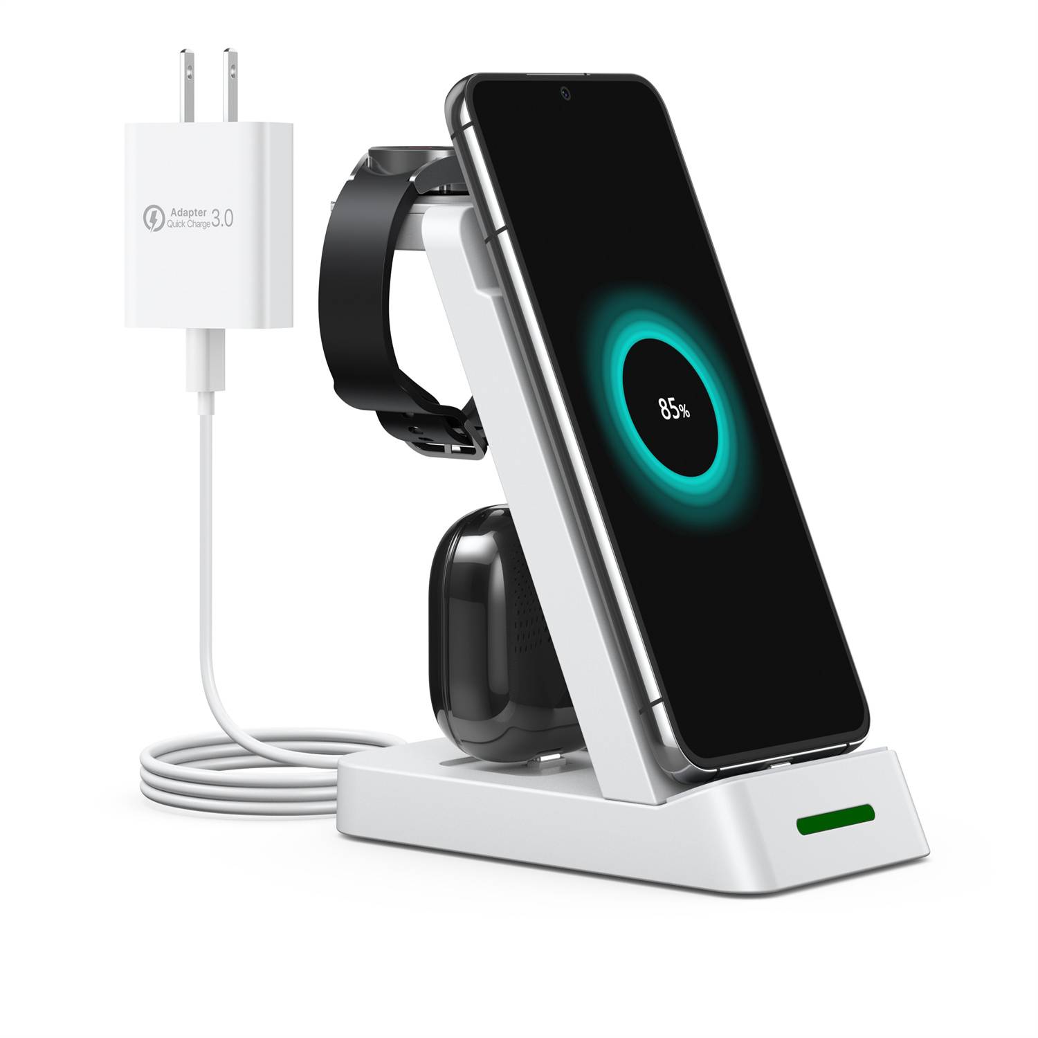 3-in-1-Ladegerät für Handy, Samsung-Smartwatch und Kopfhörer White