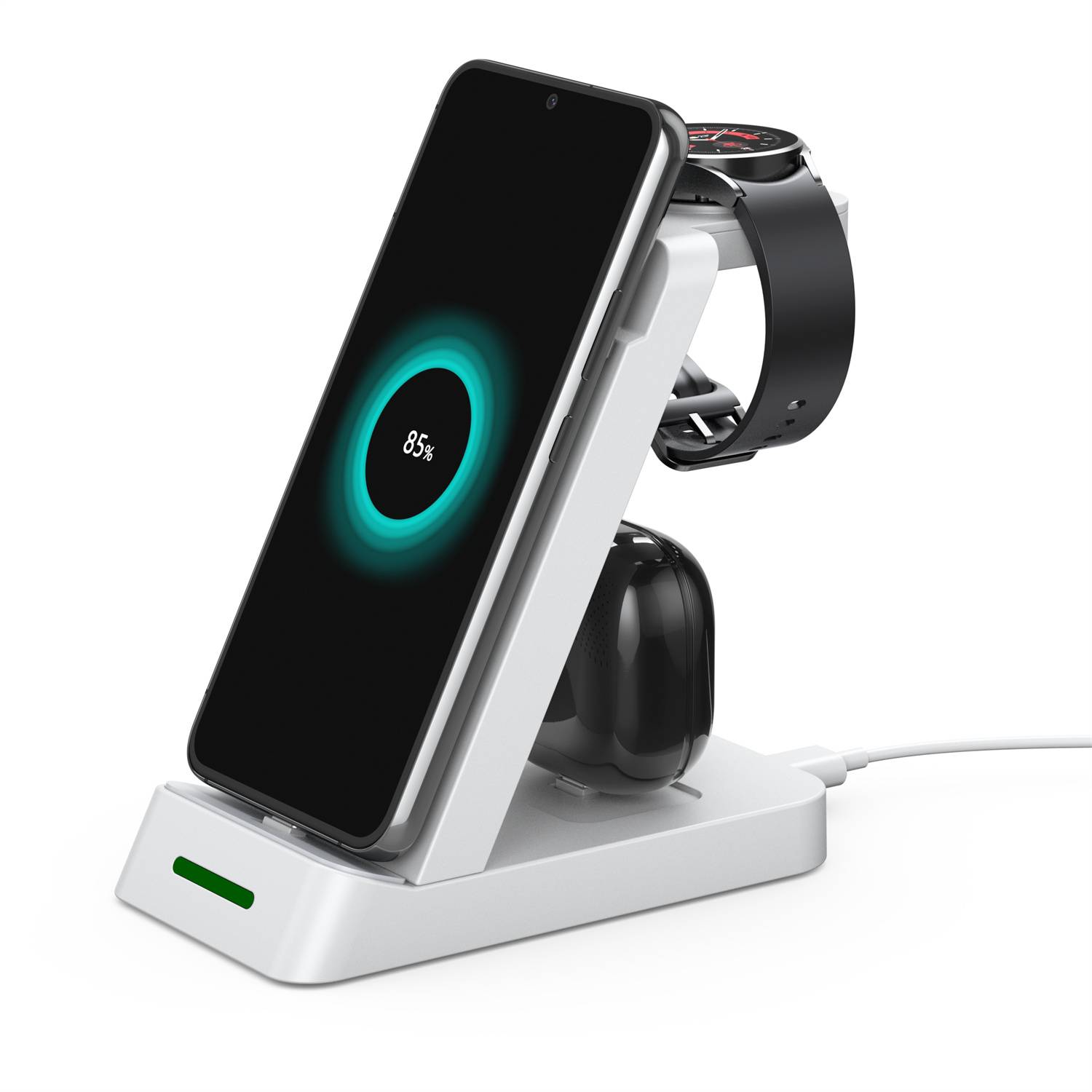 3-in-1-Ladegerät für Handy, Samsung-Smartwatch und Kopfhörer White