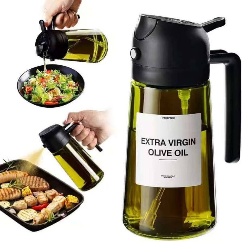 Ölsprühflasche aus dickwandigem Glas – 2-in-1 Sprüh- und Gießfunktion, lichtbeständig Black