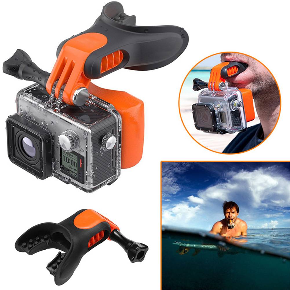 Surf Mouth Mount für GoPro mit schwimmendem Block und Trageband – Schwarz/Orange