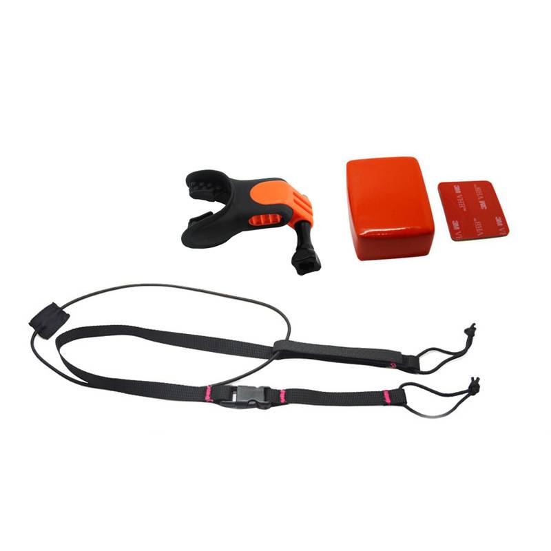 Surf Mouth Mount für GoPro mit schwimmendem Block und Trageband – Schwarz/Orange