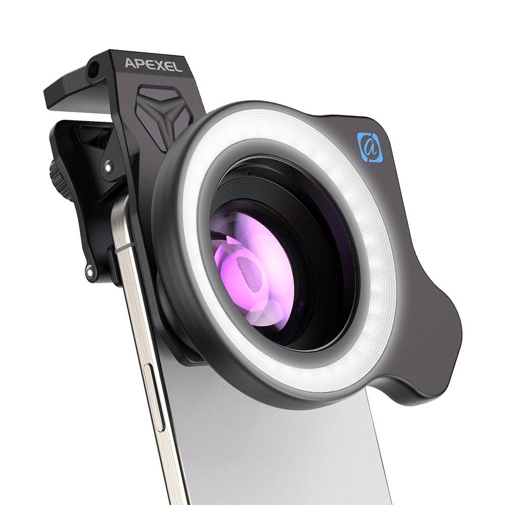 APEXEL APL-ZM100FL26 Handy-Objektiv-Kit – Makro, Zoom und Taschenlampe für verbesserte mobile Fotografie