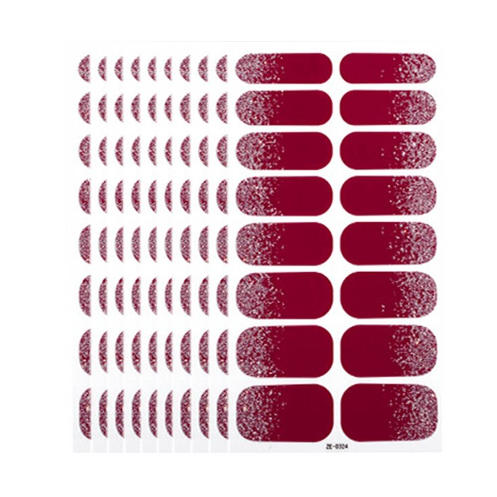 10 Blatt Nagelkunst Aufkleber mit Nagelfeile - Einfarbige Glitzer Nagel Tattoos WineRed