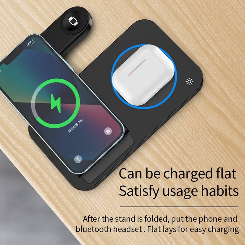 Faltbares 4-in-1-Wireless-Ladegerät für Telefon, Airpods, Apple Watch Black