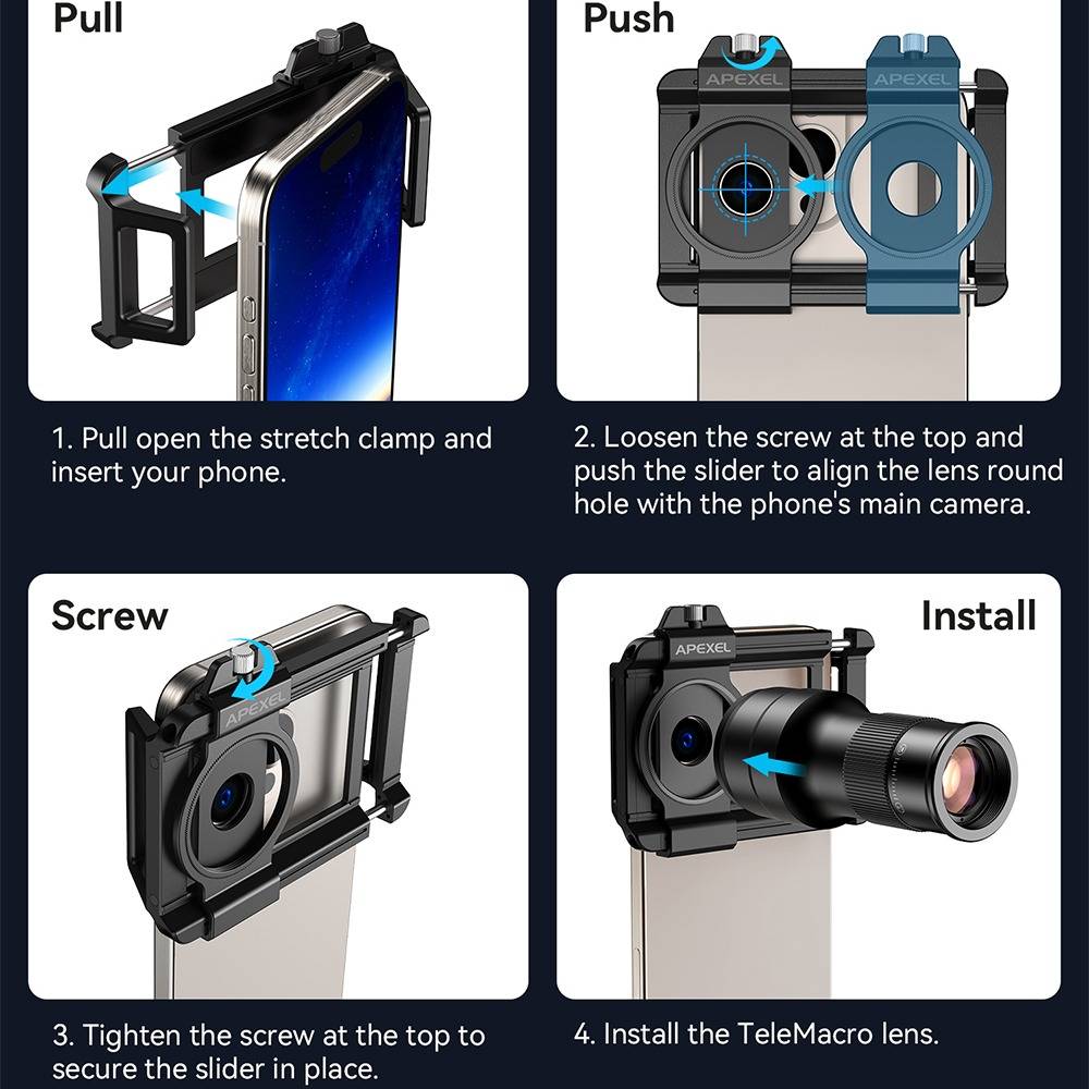 6X Handy-Teleskopobjektiv – Tragbares Tele-Makro 2-in-1 Kameraobjektiv-Kit