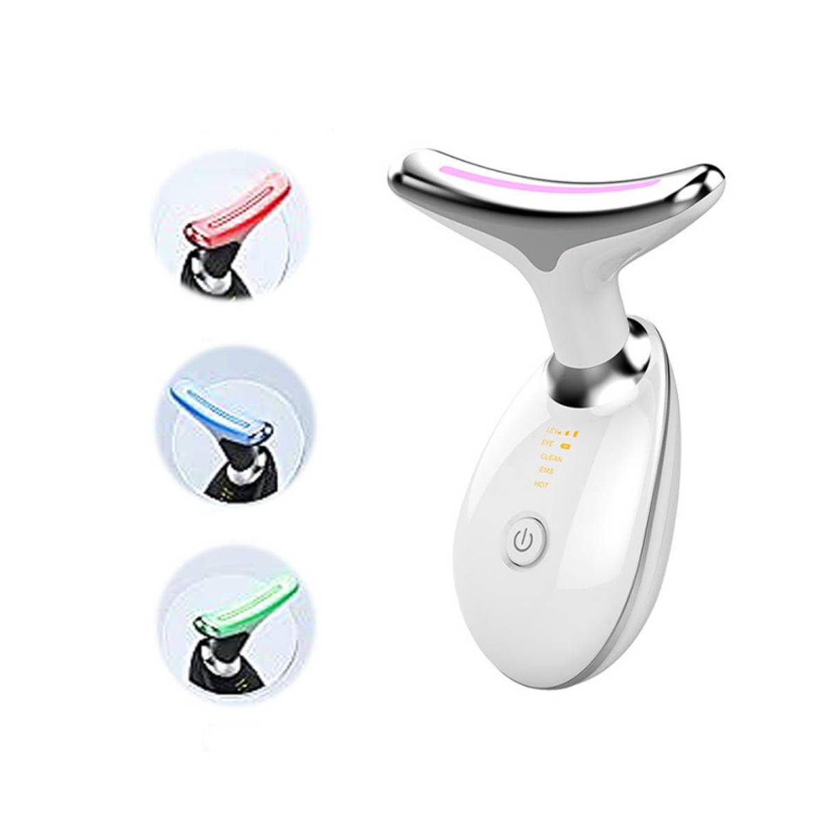 7 Farben LED Lichttherapie Nackenmassagegerät mit EMS, Schallvibration & Wärmefunktion White