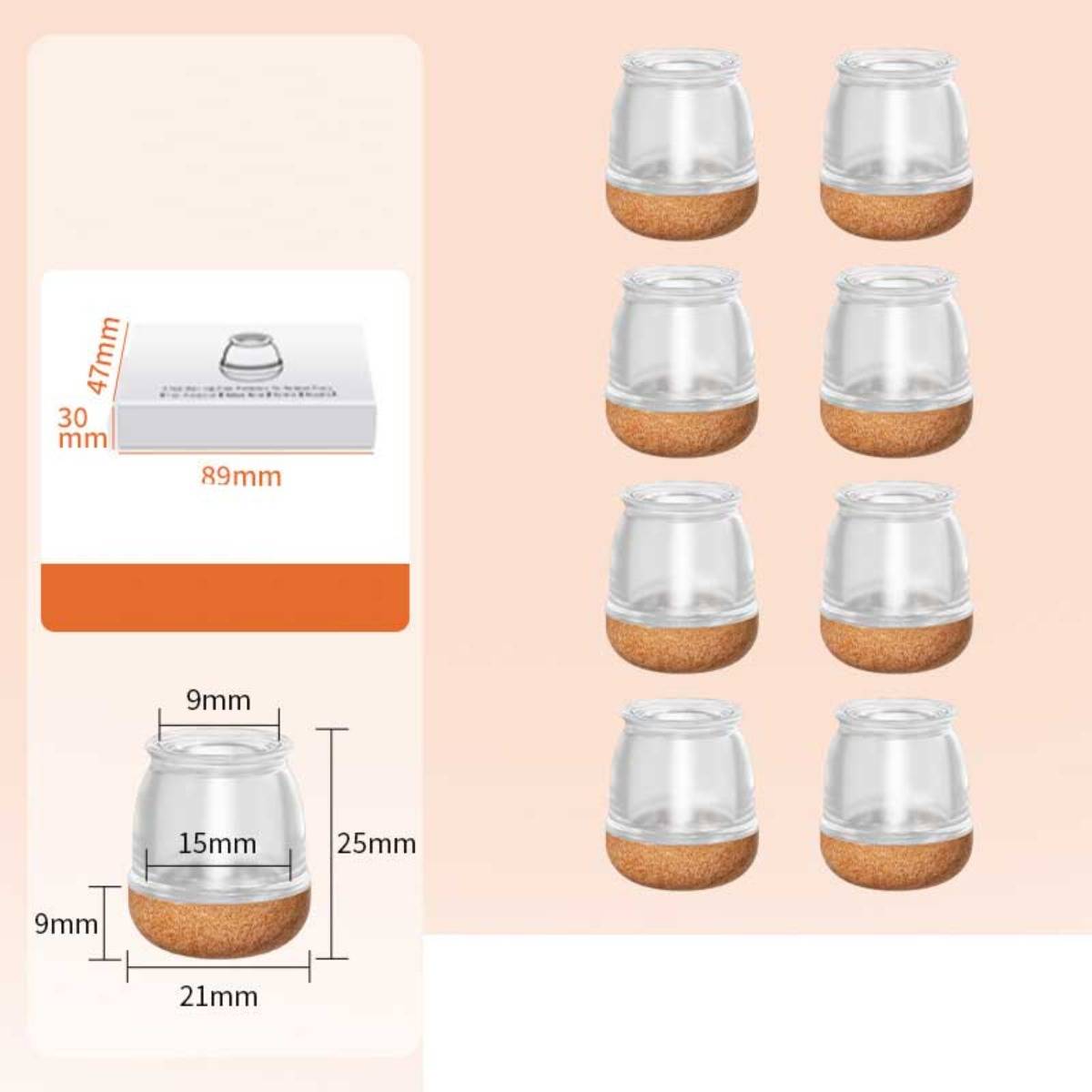 Kleine runde transparente Stuhlbeinkappen 14-15 mm (8er-Pack) - Silikon-Möbelfußabdeckungen