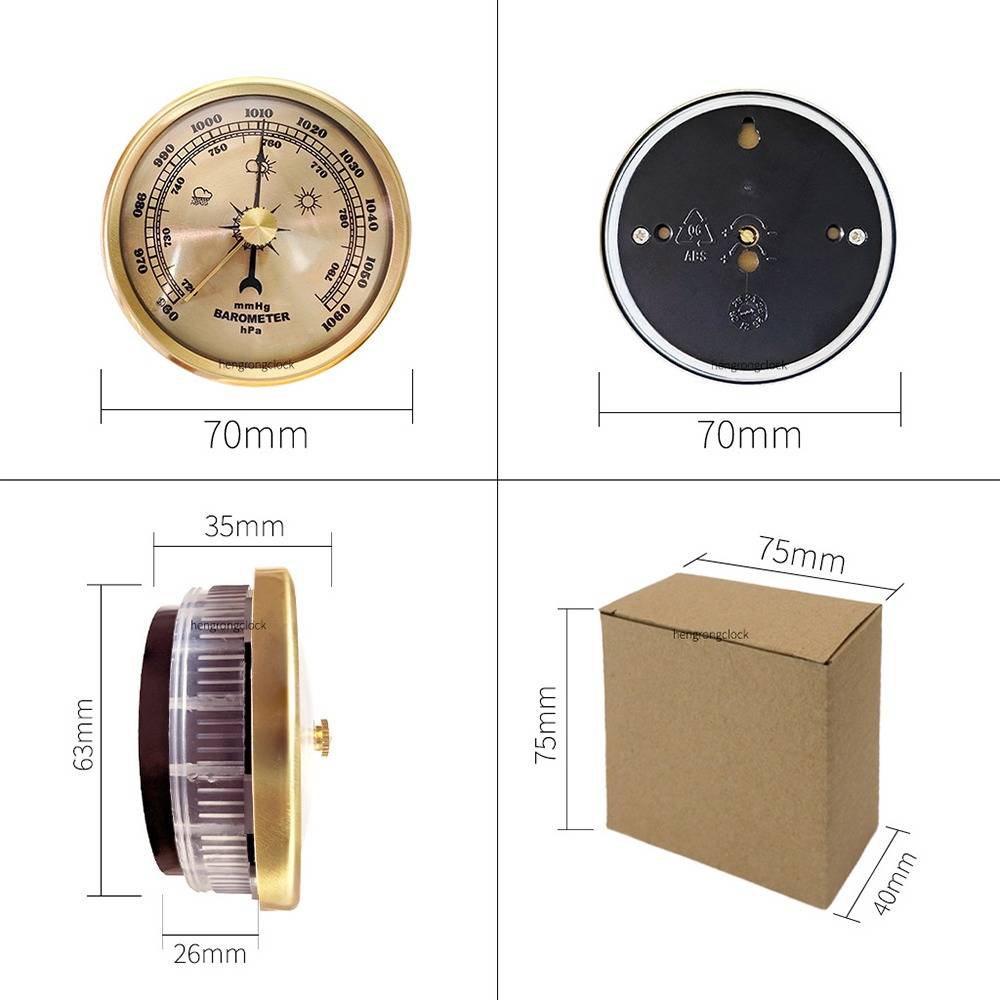 70mm Analoges Barometer - Präzises Wetterstationsinstrument für den Heimgebrauch Gold