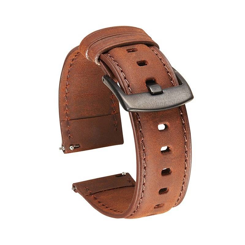 Quick Release Crazy Horse Leder Smartwatch Armband kompatibel mit Samsung und Huawei Brown 22 mm