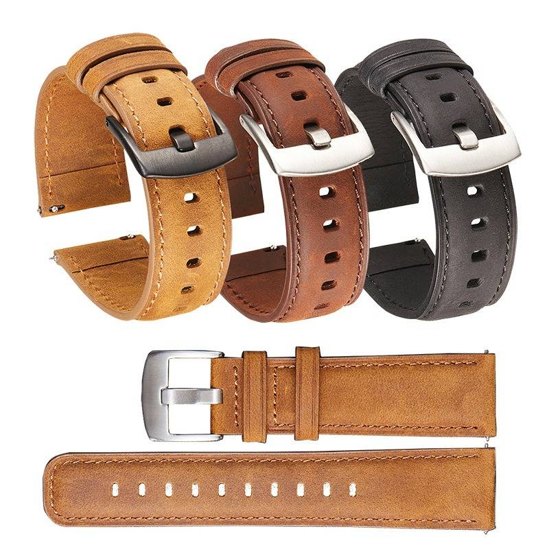 Quick Release Crazy Horse Leder Smartwatch Armband kompatibel mit Samsung und Huawei Brown 22 mm