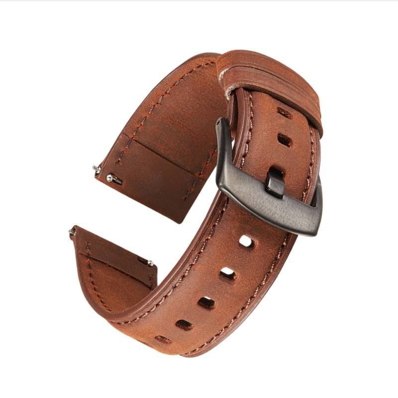 Quick Release Crazy Horse Leder Smartwatch Armband kompatibel mit Samsung und Huawei Brown 22 mm