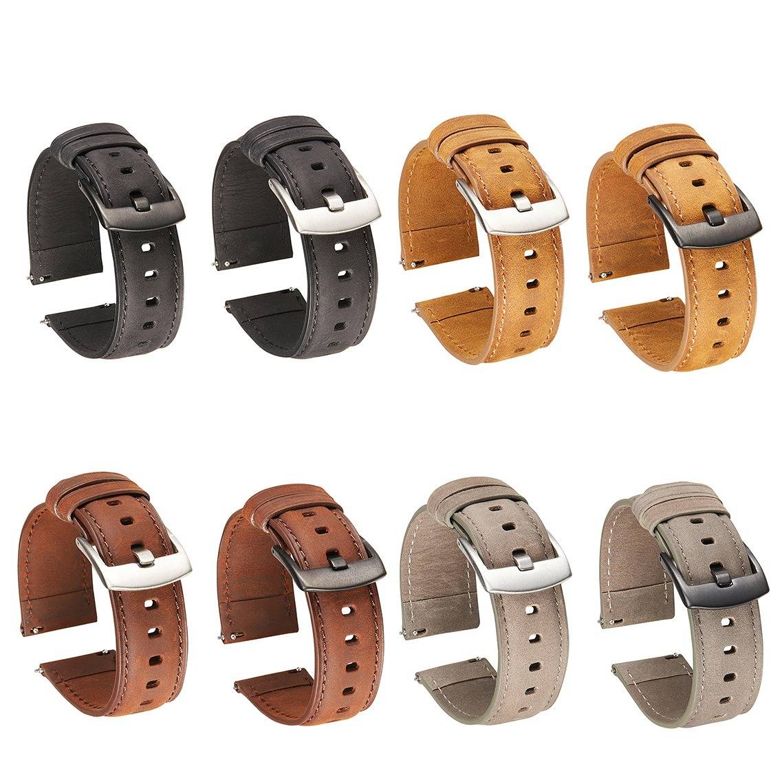 Quick Release Crazy Horse Leder Smartwatch Armband kompatibel mit Samsung und Huawei Brown 22 mm
